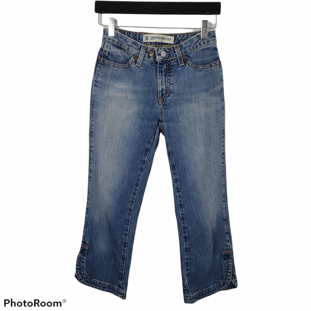 *Gap Cropped Boot Cut Stretch Denim Jeans Y2K 0 Reg Grunge Distressed Preppy